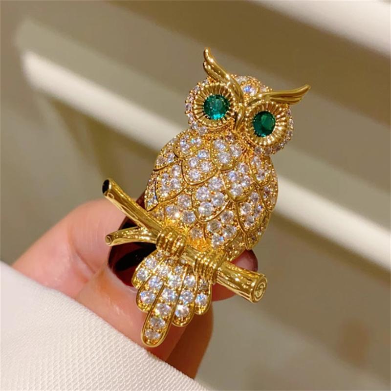 Fashion Exquisite Owl Brooch Vintage Temperament Sparkling Diamond Animal Pins For Women Men Clothes Accessories Jewelry Gifts