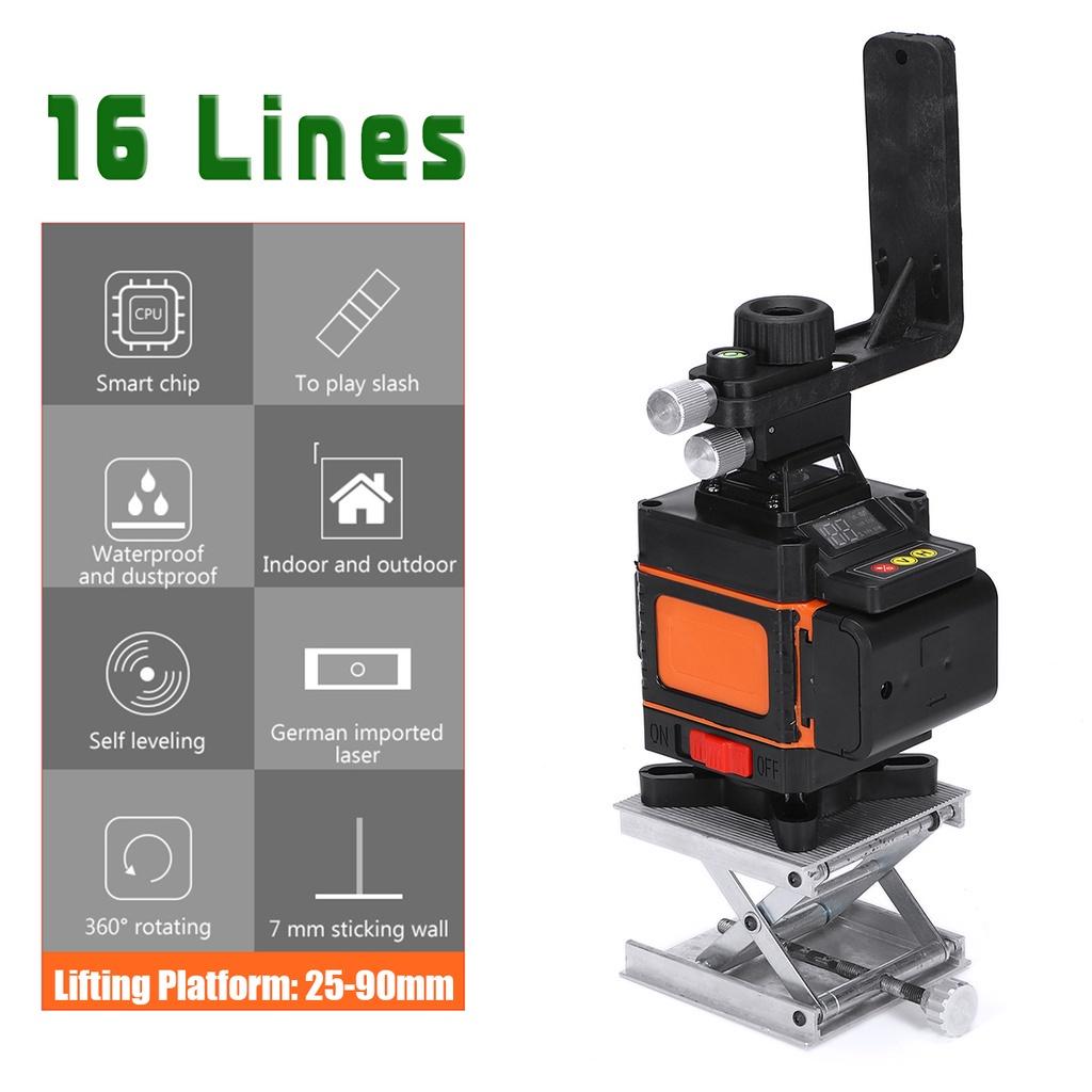 16 Lines 360° Rotary Horizontal Vertical Cross Remote Green Light LED Display Auto Self Leveling 4D Measure Laser Level