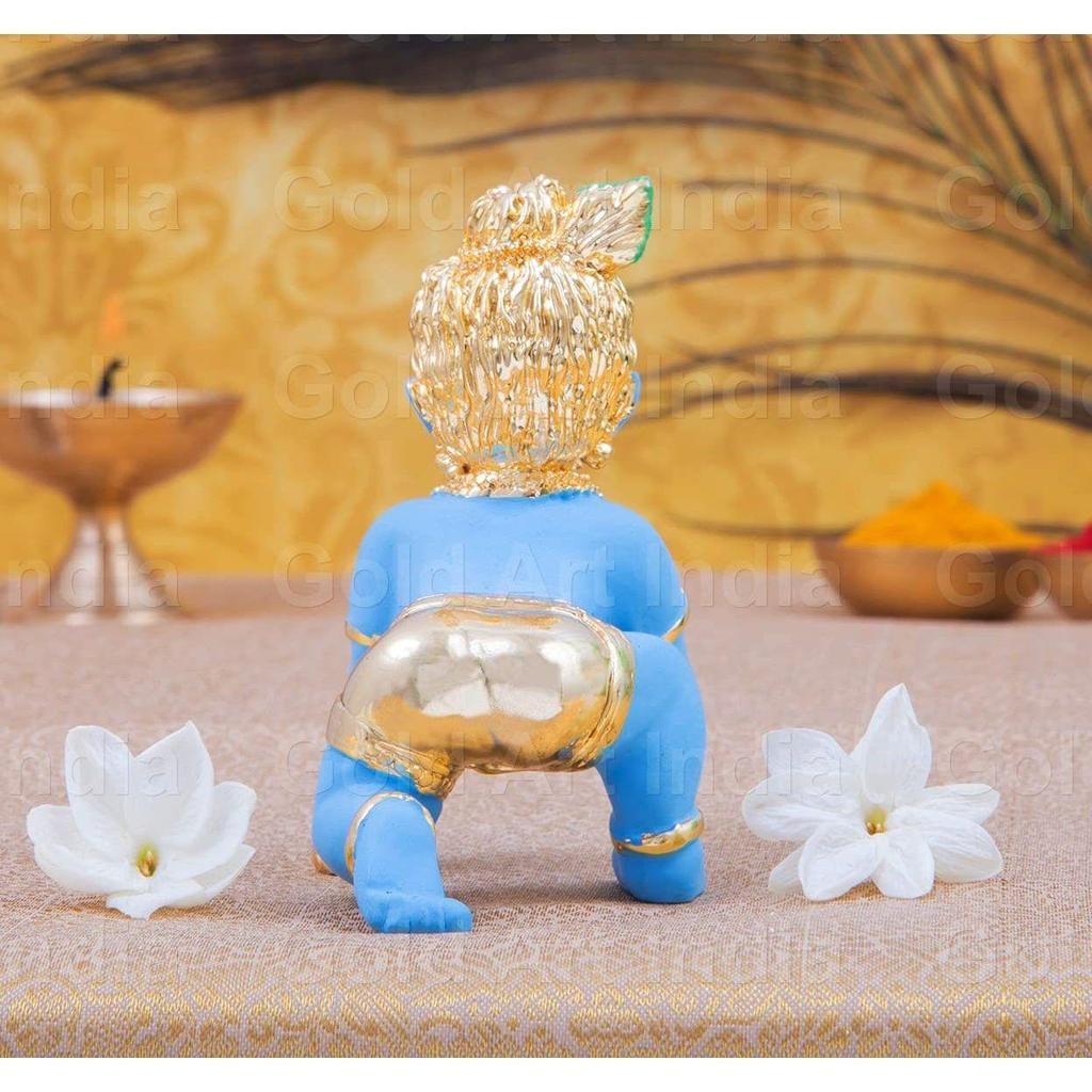 Keramik-Laddu-Gopal-Idol, vergoldet mit blauem Terrakotta-Finish | Lord Krishna | Bal Gopal |Thakur Ji | Ladoo Gopal ji | Janmashtami-Spezial