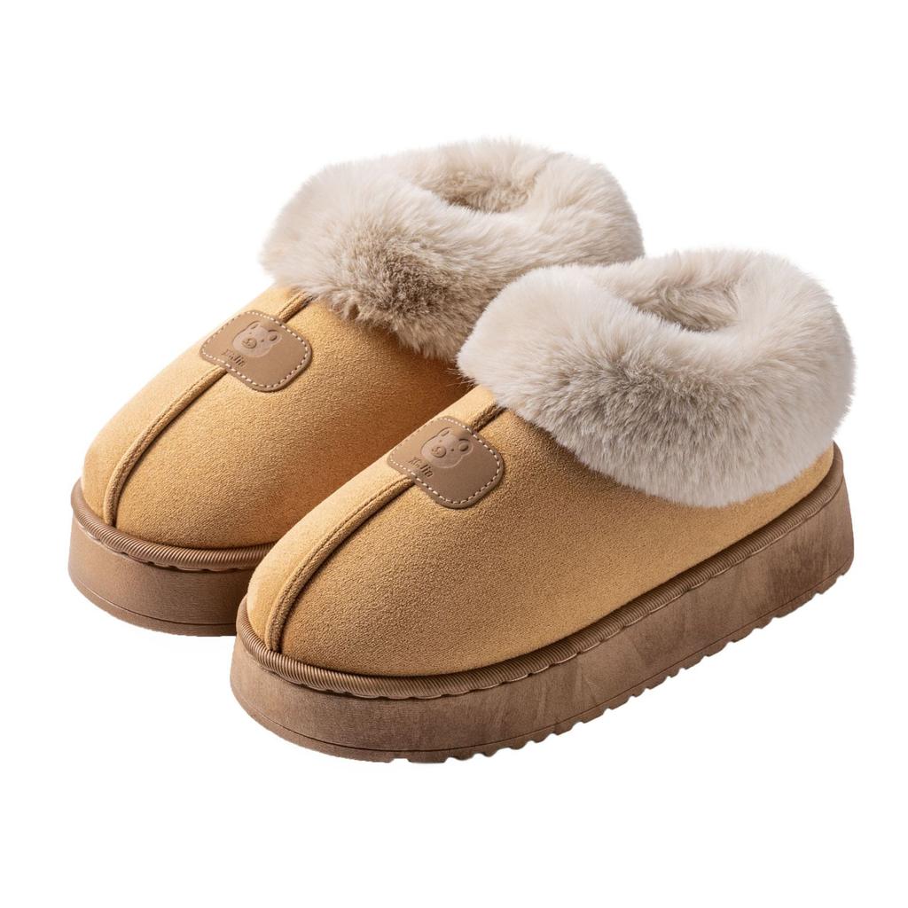 Heel cotton slippers, piled and thickened indoor home warmth in winter, plush cotton shoes