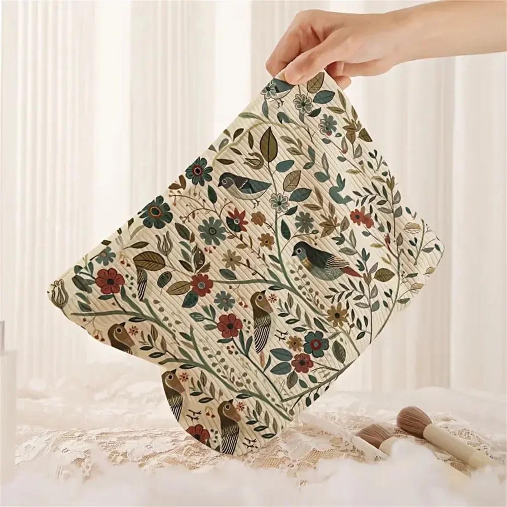1pc Cosmetic Bags Branch Bird Pattern Women's Makeup Bag Corduroy Cosmetic Storage Bag Portable Commuting Travel Toiletry Bag