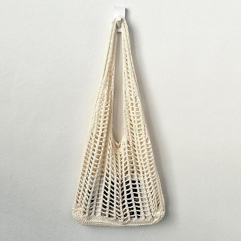 Solid Color Knitting Shoulder Bag Hollow Out Versatile Bohemian Crochet Tote Bag Large Capacity Casual Woven Handbag Women