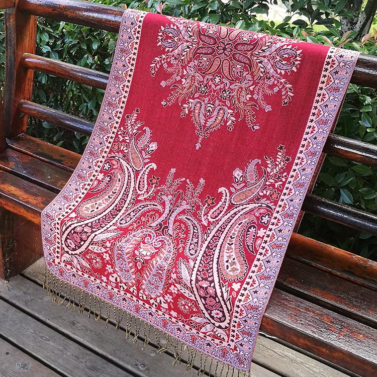 2024 Ethnic-Inspired Retro Jacquard Silk Scarf for Women - Warm Autumn & Winter Shawl