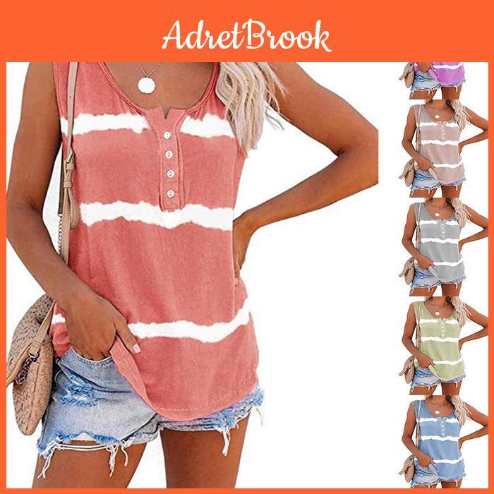 Urban Style T Shirt With Striped Print And Button Back For Casual Wear