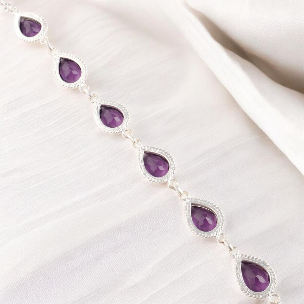 Amethyst Gemstone 925 Solid Silver Handmade Jewelry Unique Bracelet For Women RB-15-7