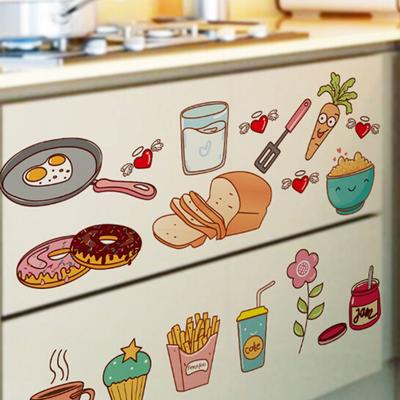 Cartoon Waterproof Home Decoration Self Adhesive Kitchen Decor Decal Wall Sticker Food Pattern KTY