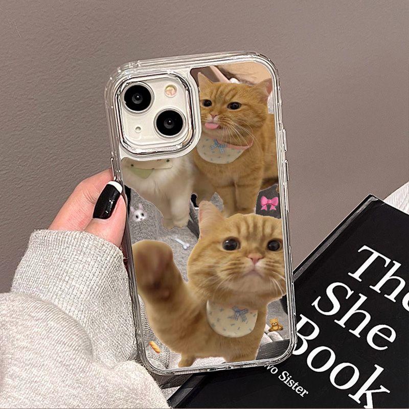 Naughty Cat Cute Pet Suitable for iPhone17 Mirror Mobile Phone Case 16pro Electroplating Button X Apple 14 All-inclusive 15