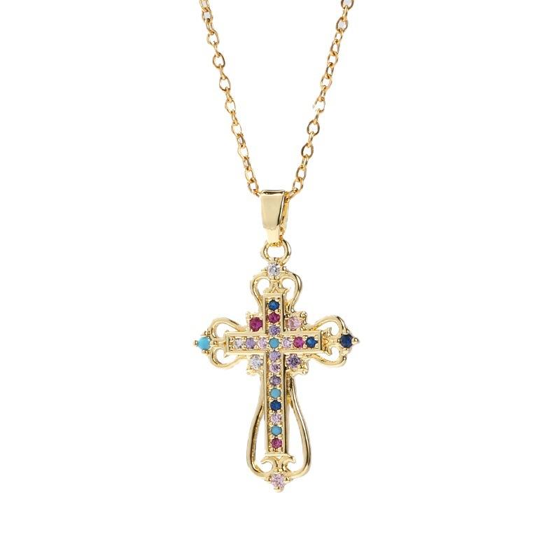 Light Luxury Cross Necklace Niche Unique Colorful Zircon Pendant Necklace Fashionable Versatile High-end Necklace