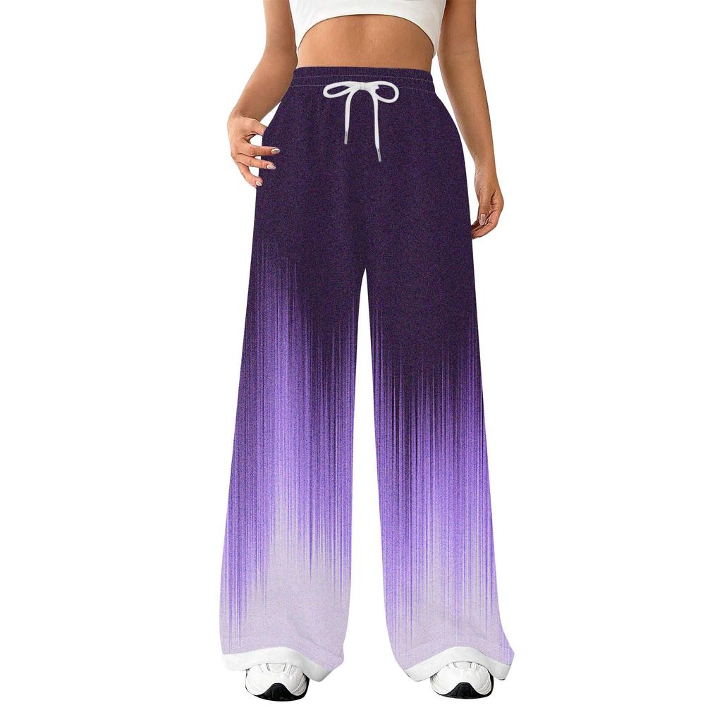 Moda feminina solta com cordão na cintura gradual calças esportivas casuais calças casuais