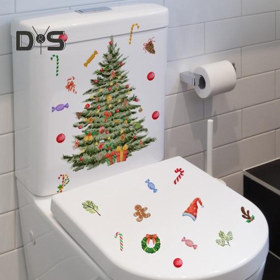 

Рождественская елка, наклейка на унитаз, съемная самоклеящаяся водостойкая ПВХ, настенная наклейка для гостиной, ванной комнаты, крышка унитаза, украшение, наклейка Christmas Tree