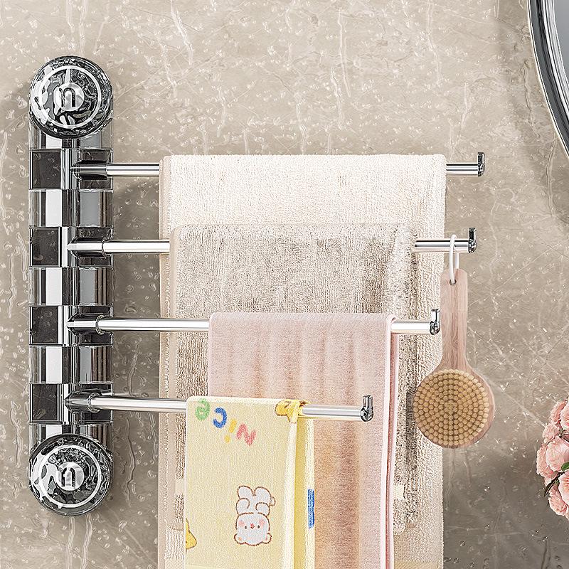 No-Drill Rotating Suction Cup Towel Rack with Multi-Bar Storage for Bathroom