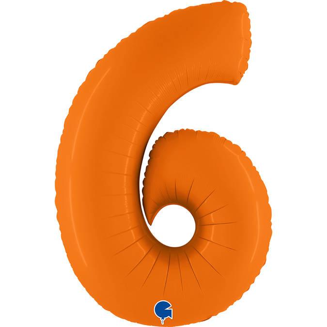 Ballon en Aluminium Chiffre 6, Orange Mat, 102cm Grabo