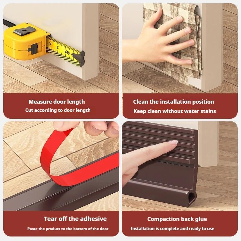 1PC 39.37in Self-Adhesive Windproof Door Bottom Seal Strip Double Dustproof Free-Cutting TPE Under Door Weatherstrip