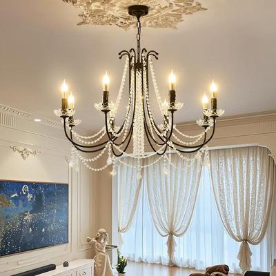 French Retro Crystal Chandelier: Mid-Century Candle Design for Living, Dining, Bedroom, and Villa
