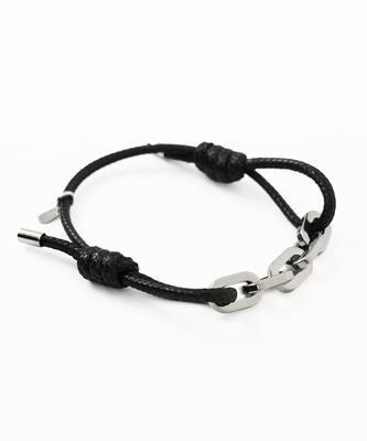 Acha Surgical Steel Oval Ring & Rope Layered Bracelet _ Black