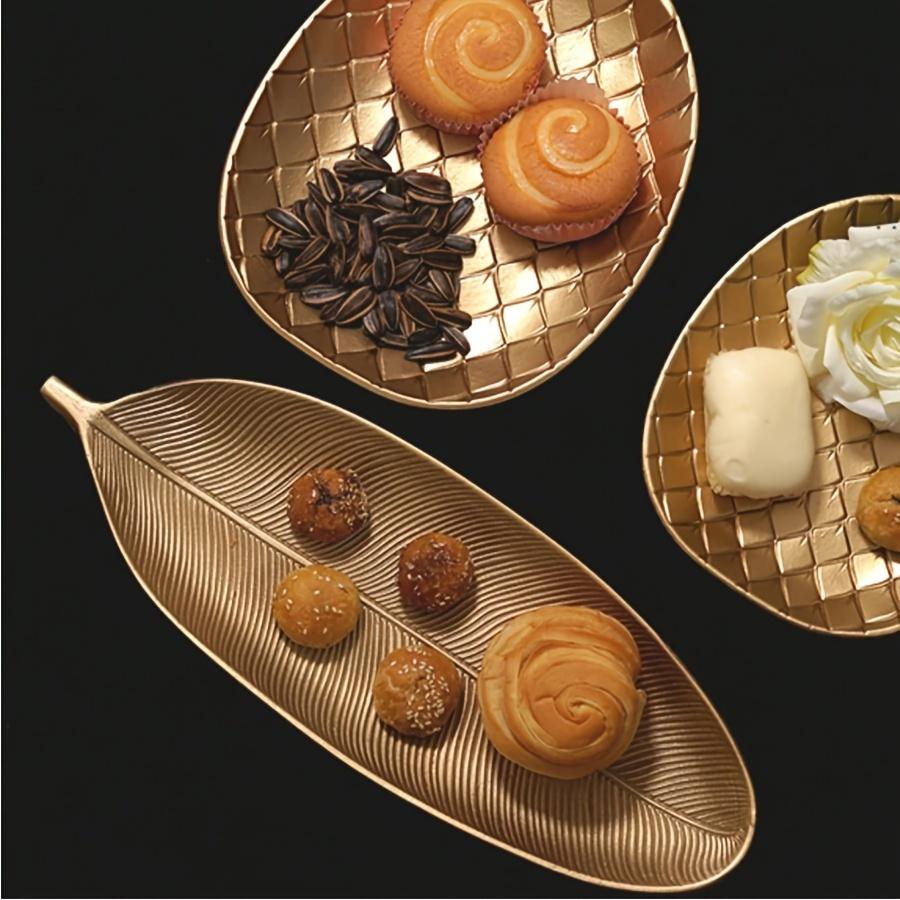 Elegant Golden Leaf Decorative Tray  Perfect for Snacks Candy & Home Storage Classic Wooden Design for Living Room & Dining Table