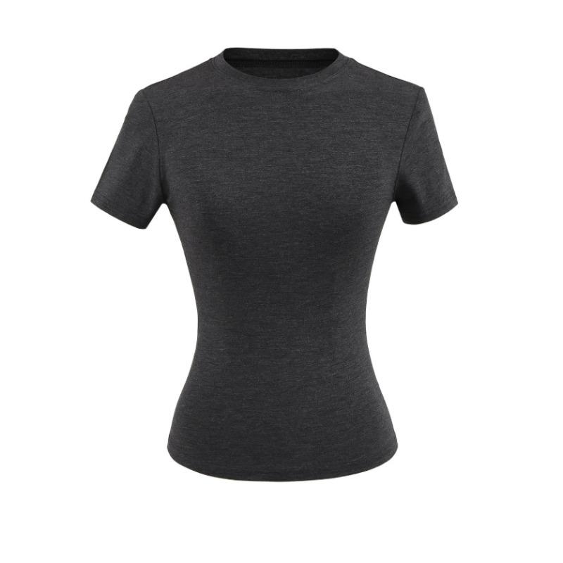Amoi Women's Solid Color Kardashian Crew Neck Slim-Fit Short Bottom Shirt Basic Short Sleeve Shirt