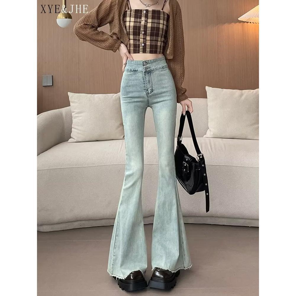 

2025 Trendy High-Waisted Micro-Flare Stretch Jeans - Slimming, Flattering, Raw Hem, Versatile & Tall Fit Extra Large синій