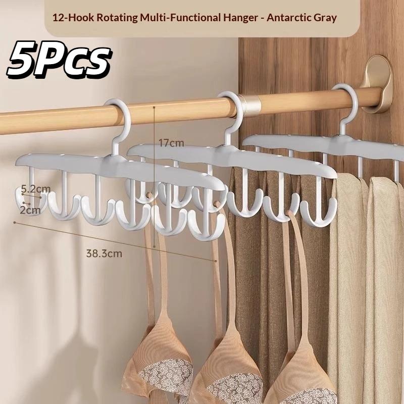 5Pcs Multi Hook Clothes Hanger With 360 Degree Rotating Hooks Space Saving Design For Storing Camisoles Bras Underwear In Closet