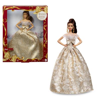 barbie Holiday Barbie High Ponytail Signature Black Doll House for Pretend Ages 6 and Gold Dress-Up Play, Up, (JBH98)