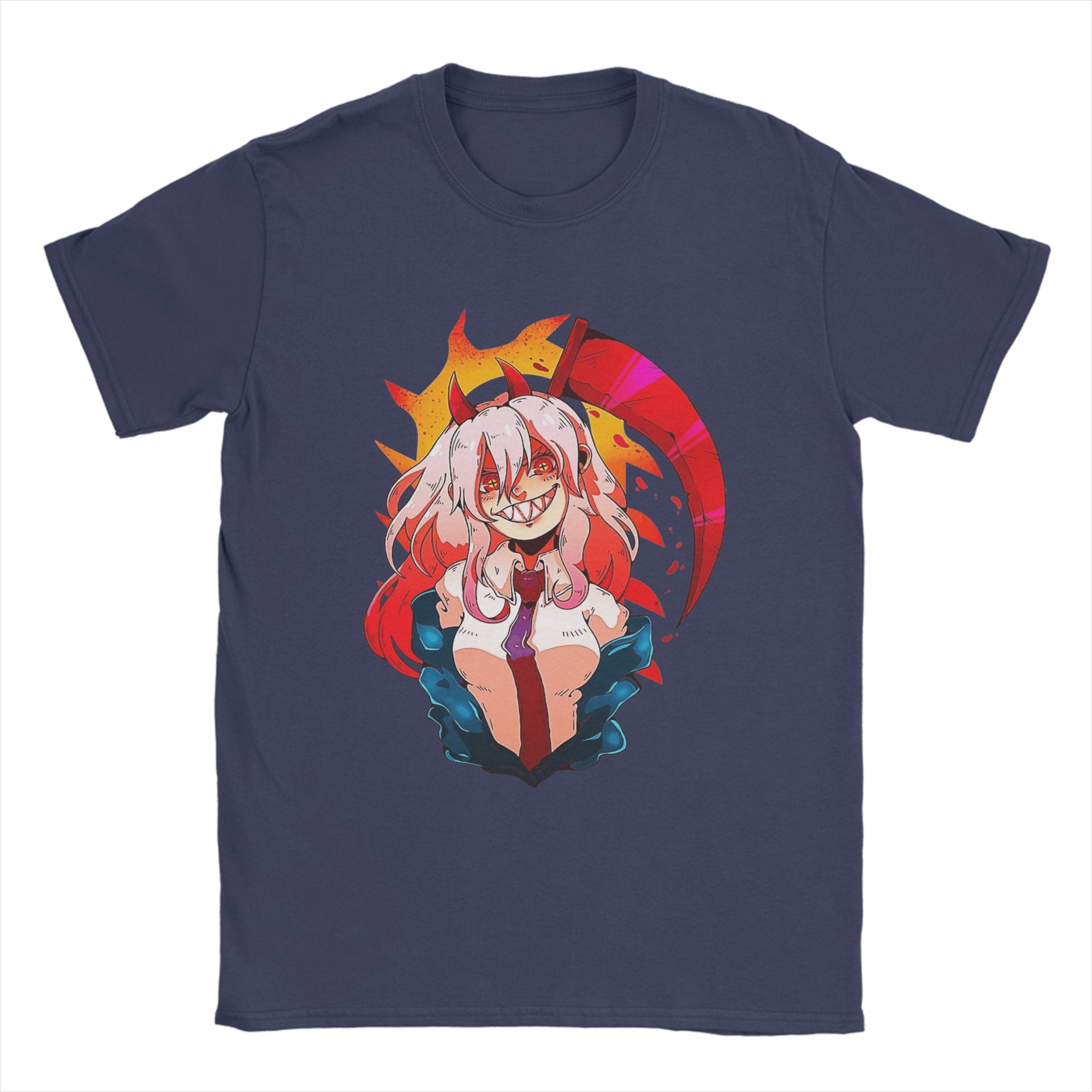 

Power Anime Chainsaw Man T-Shirt for Men Novelty Pure Cotton Tees Round Neck Short Sleeve T Shirt Gift Idea Clothing 4XL