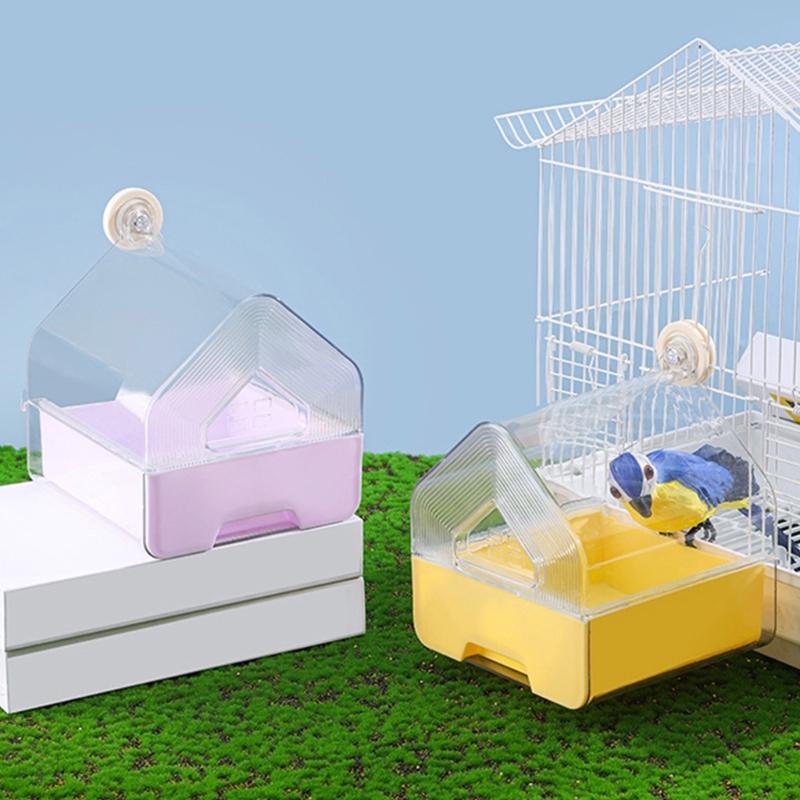 Clear Bird Bath for Cage with Large Space for Parrots and Quakers Easy To Install Bottom Drawer Hanging Bird Bathtub Box