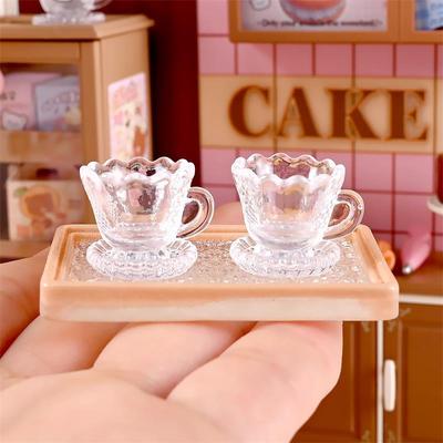 10 Set Dollhouse Miniature Hello Kitty Transparent Cup Models Dollhouse Living Room Scene Accessories Kids Pretend Play Toys Diy