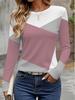 Damen 3D Colorblock-Nähte T-Shirt modisch langärmlig Rundhals normale Oberteile Feiertagswochenende Frühling und Herbst