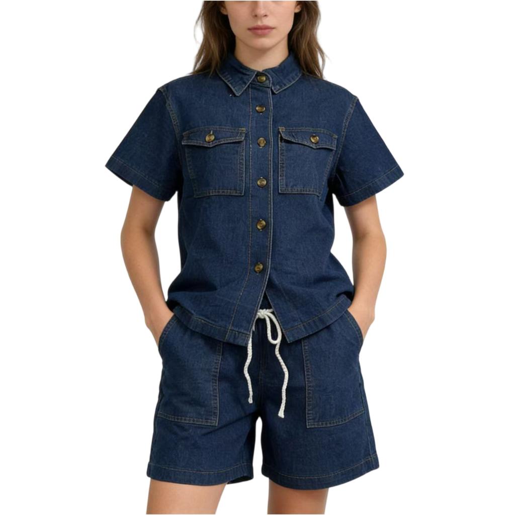 Women's 2-piece Denim Top Shorts Denim Set