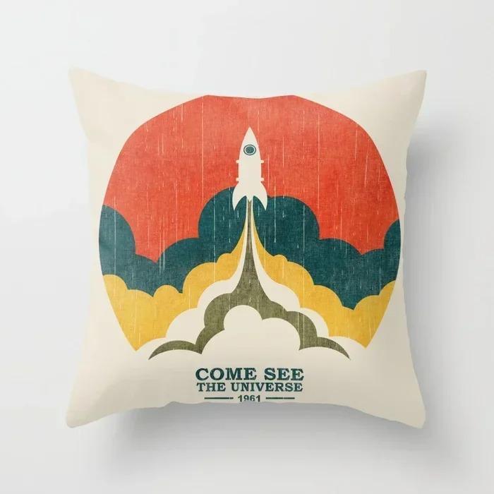 Colorful Geometric Landscape Pillowcase Sun and Moon Mountain Pattern Cushion Modern Art Style Sofa Decoration Pillow