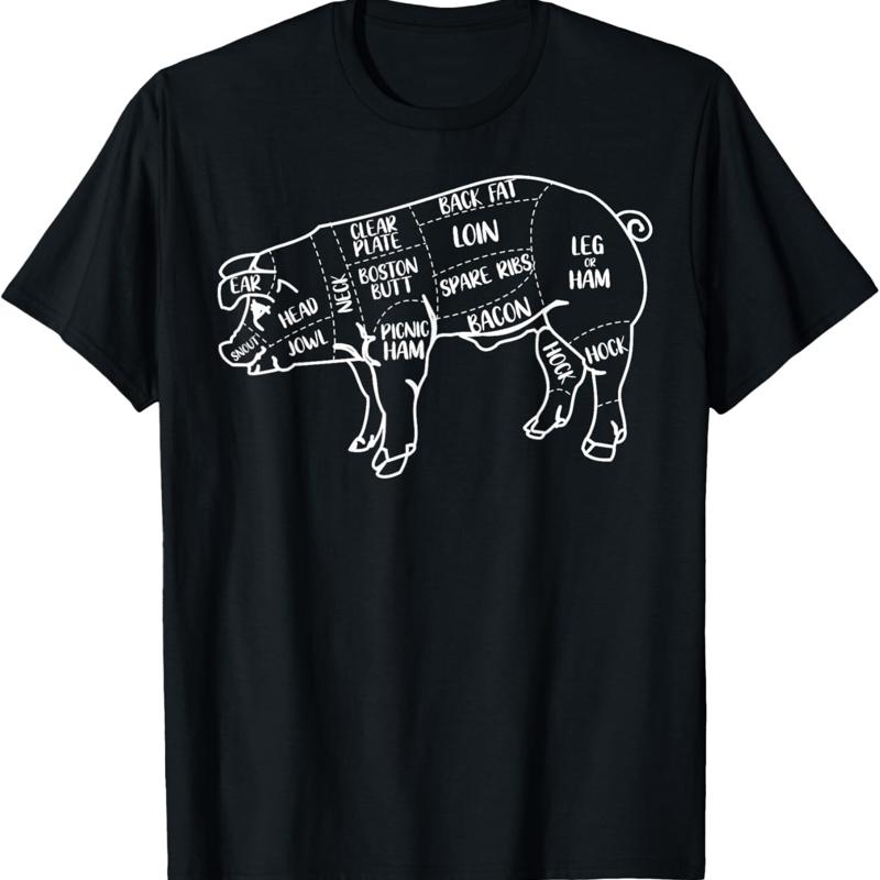 

Pig and Pork Diagram design_ Butcher Bacon gift T Shirt - Men s Summer Cotton Graphic Tee S разноцветный