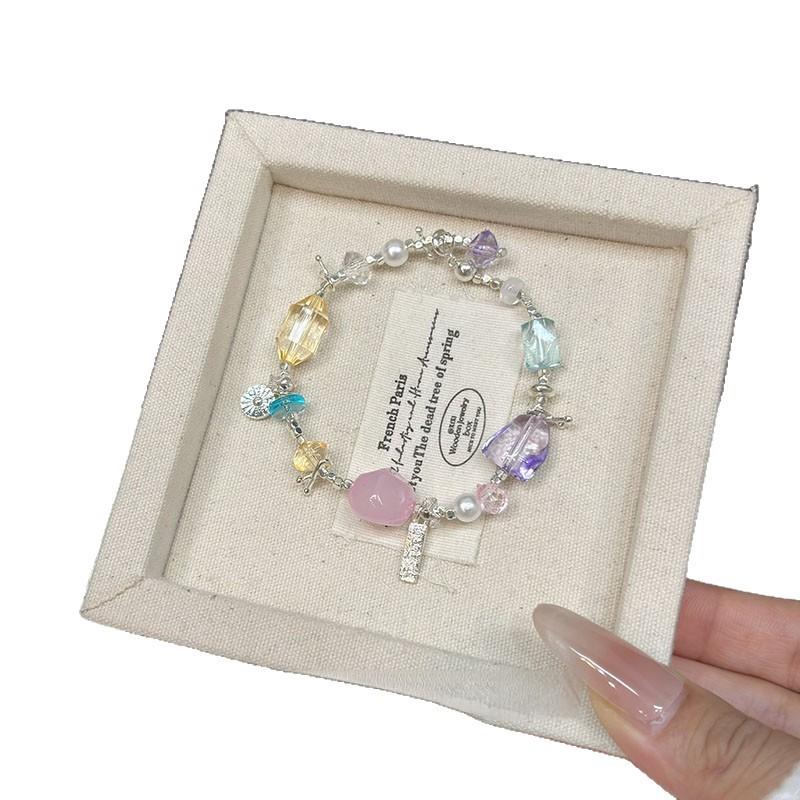 Summer dopamine color imitation crystal beaded bracelet sweet high-end versatile bracelet fresh fashion simple jewelry