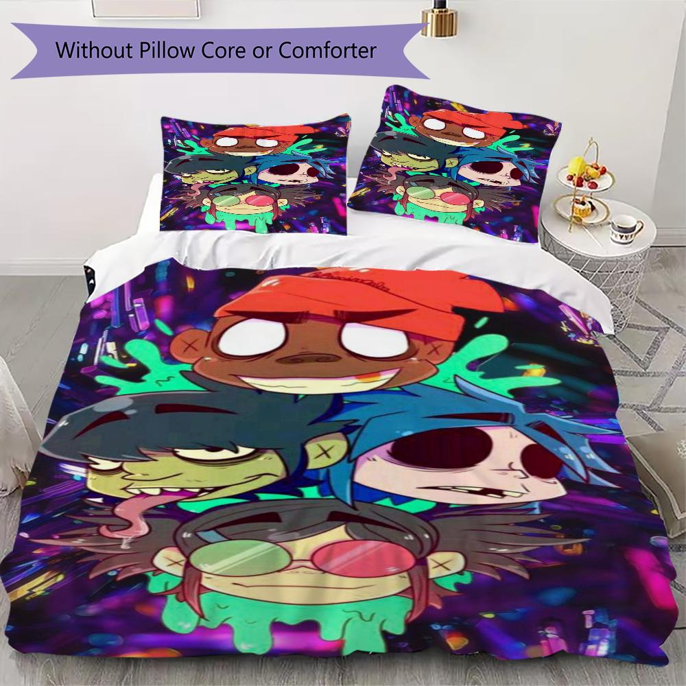 Gorillaz Pattern Bedding uilt Set uilt Cover Pillowcase Home Decoration Birthday Gift (1 * duvet cover + 2 * pillowcase without core)