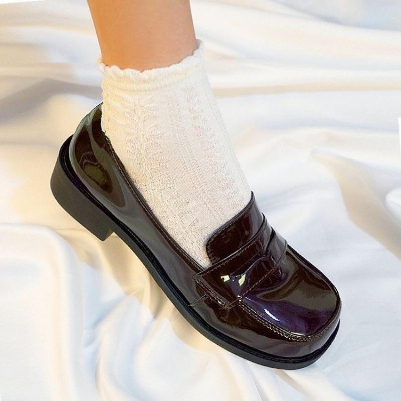 

Jingze college Trojan horse height increase jk uniform shoes high heel college style rabbit ears small leather shoes spring shallow mouth single shoe 40 коричневий