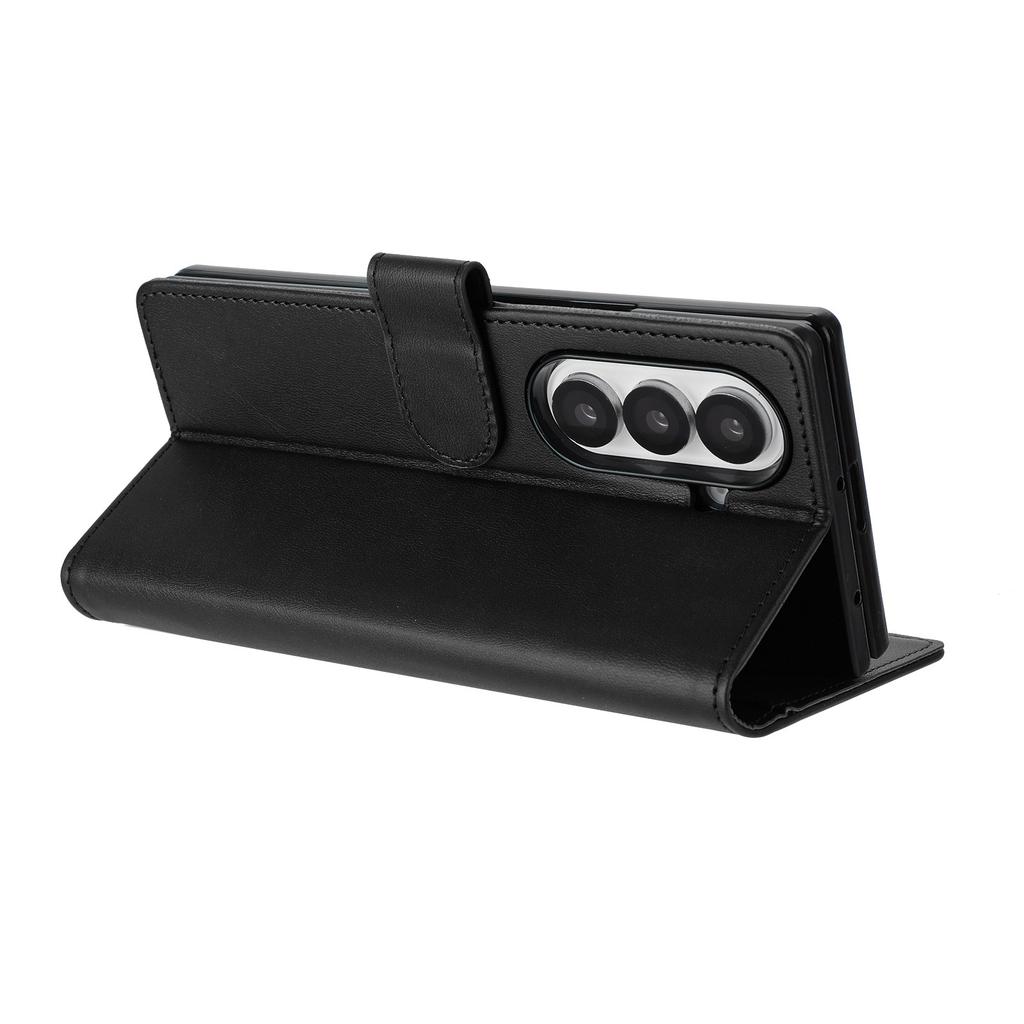 For Samsung Galaxy Z Fold7 5G Wallet Case RFID Blocking Calf Texture Leather Stand Phone Cover with Strap
