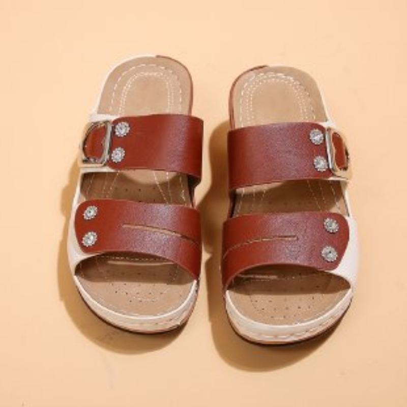 

Мода 2025 Лето Открытый Носок Женские Шлепанцы Мода Уличная Металлическая Декорация Повседневные Новые Большие Размеры Самые Продаваемые Шлепанцы на Плоской Подошве Zapatos 43 темно-коричневого