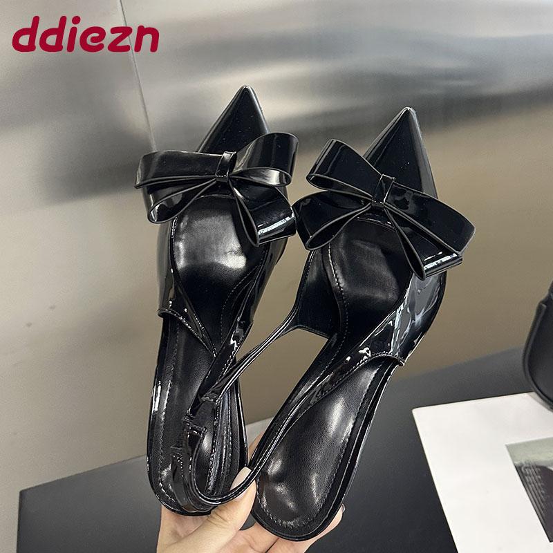 Fashion Fashion Pointed Toe Ladies Thin Heels Sandals Shoes New Footwear Butterfly-Knot Elegant Women Heeled Sandals Shoes Female Pumps