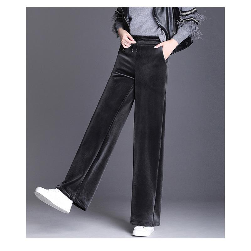 2021 Nové dámské oblečení Černá Vintage Solid Velvet Kalhoty s vysokým pasem dámské Retro volné sametové široké kalhoty