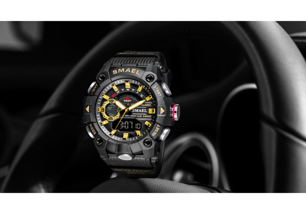 Montre de Sport Digitale Militaire SMAEL 8040 pour Homme - Étanche 50M Résistante aux Chocs LED Alarme Chronomètre Chronographe Montre-Bracelet