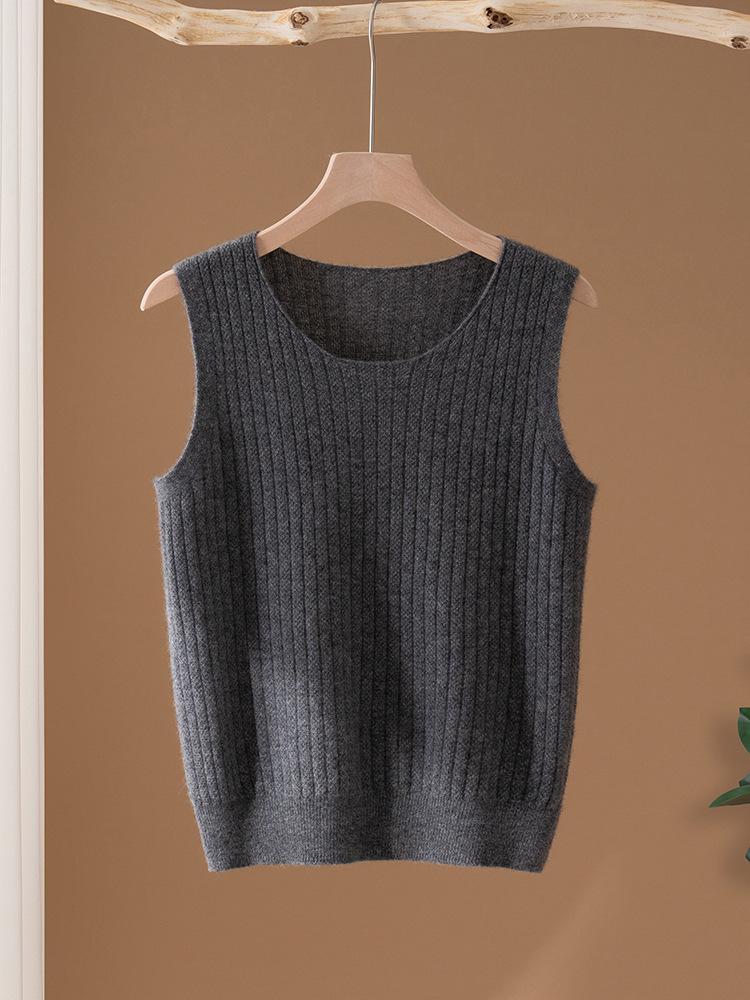 Women's 100% Pure Cashmere Round Neck Sleeveless Knit Vest for Autumn/Winter