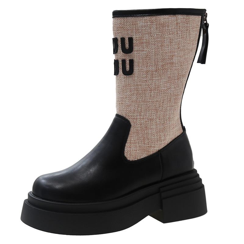 

Женские ботинки-сигареты Gu Yun на толстой подошве, новинка начала осени 2024 года, короткие ботинки средней высоты, британские ботинки Bumblebee Martin 35 чёрный