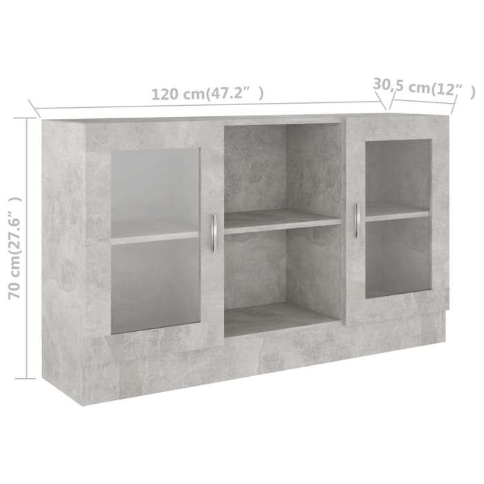 VidaXL Display Cabinet Concrete Grey 120x30.5x70 Cm Engineered Wood 802790