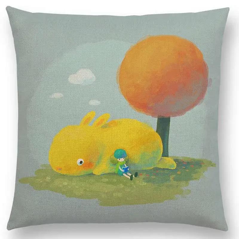 Neuer Eingang Bunt Traum Niedlich Cartoon Warm Erde Liebenswerte Tiere Leinen Kissenbezug Heimdekoration Auto Sofa Wurfkissenhülle