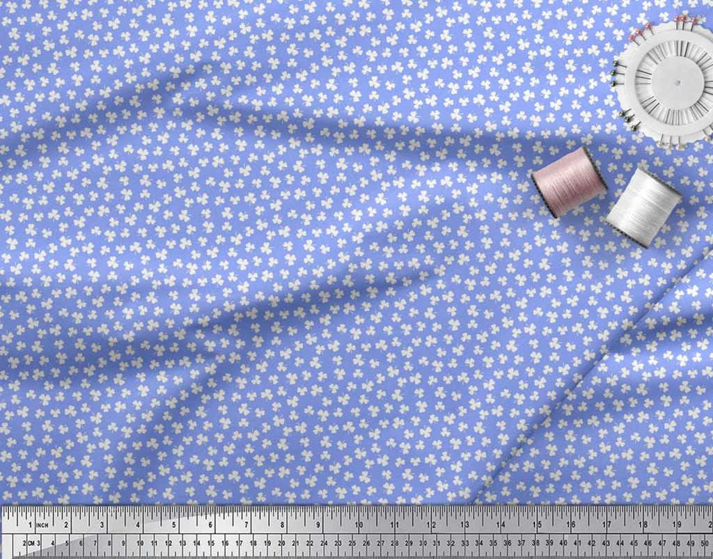 Soimoi Japan Crepe Satin Fabric Clover Leaves Small Print Fabric by Metre 42 Inch