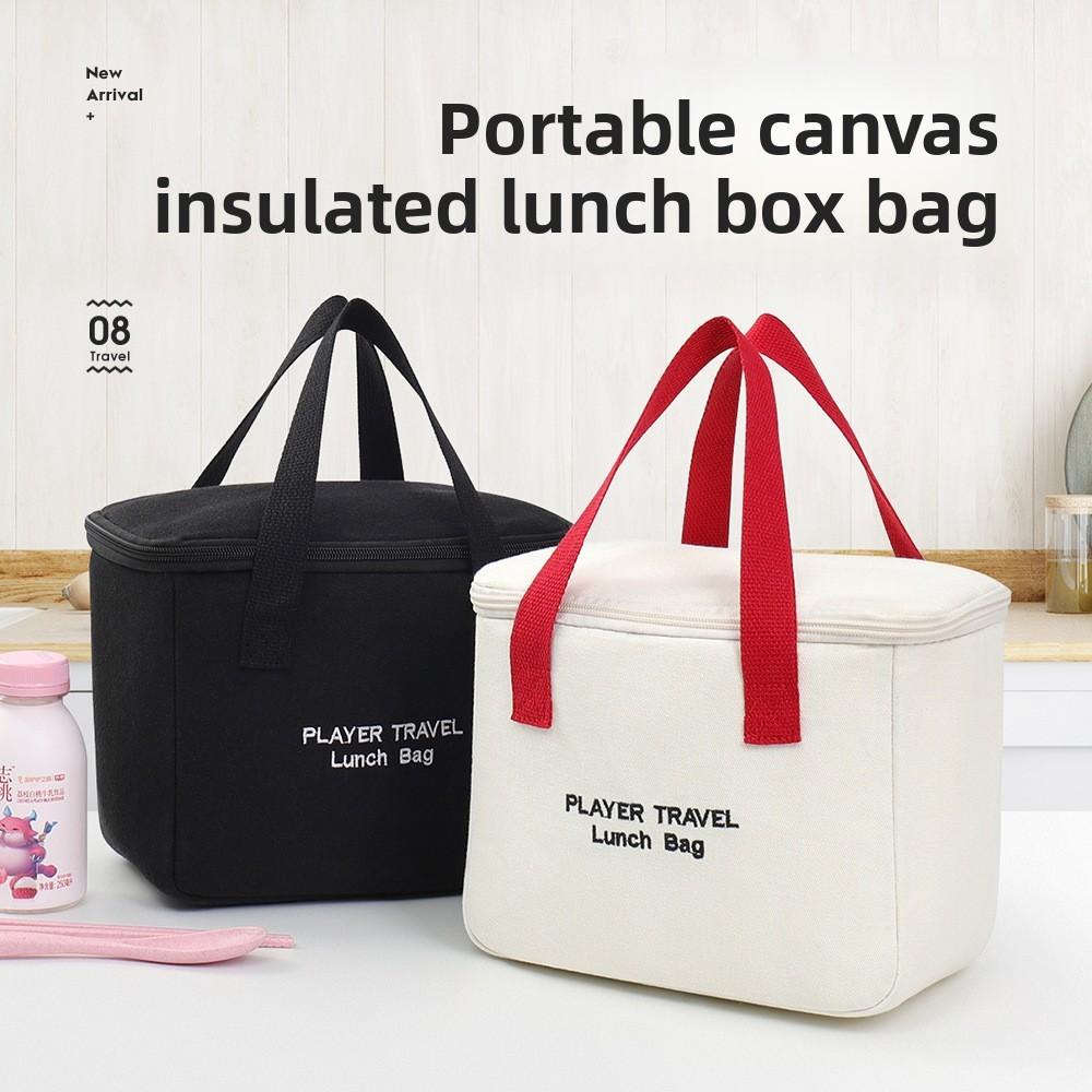 Letter Canvas Insulated Lunch Bag Large Capacity For Office Workers