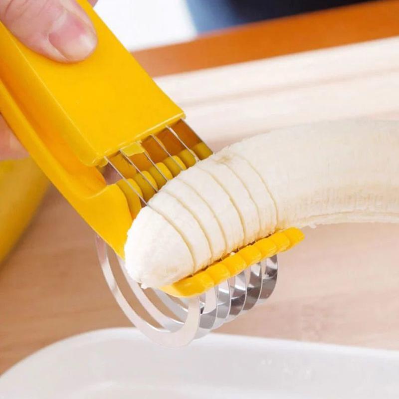 Keukenaccessoires Bananensnijder Fruit Groente Worstensnijder Roestvrijstalen bananensnijder Saladecoupes Gereedschap Kookgerei