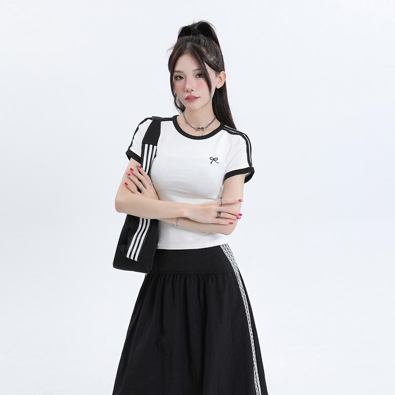 

Женская юбка миди А-силуэта с высокой талией, быстросохнущая, черная, с кружевной полосой, с коротким рукавом Large