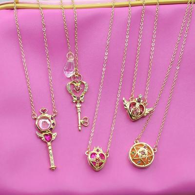 Mädchen Kristall Cosplay Anhänger Halskette Cosplay Requisiten Halskette Anime für Sailor Moon Liebende Zauberstab Zubehör