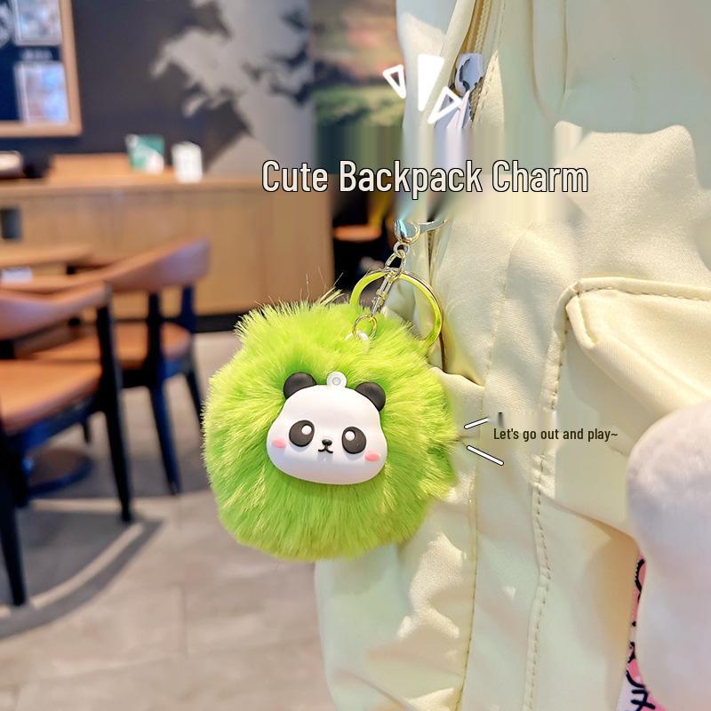 Fluffy Cute Panda Plush Keychain: Adorable Fur Ball Backpack Pendant