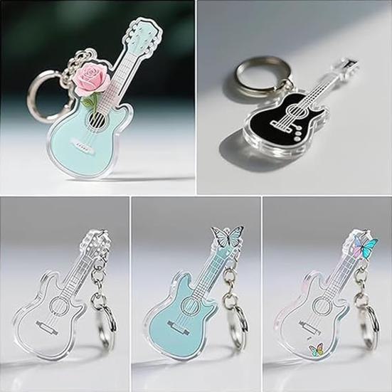 1/5Pcs Rose Guitar Keychain 2D Mini Guitar Charm Key Chain